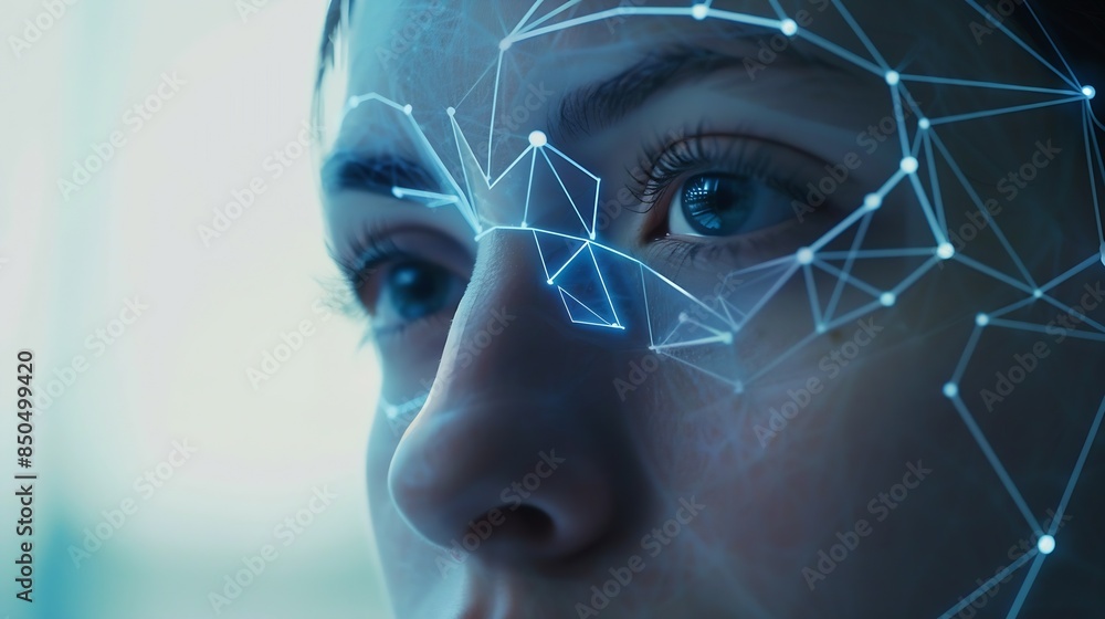 Poster deepfake concept facial tracking detection and recognition technology cyber security system concept 