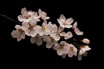 flower Photography, Cherry blossoms Shidare Zakura, Close up view, Isolated on black Background