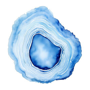 Vibrant blue geode slice painting with intricate white layers, perfect for abstract art enthusiasts and modern home decor.