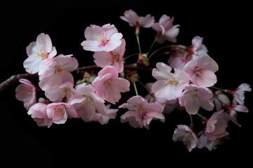 flower Photography, Cherry blossoms Somei Yoshino, Close up view, Isolated on black Background