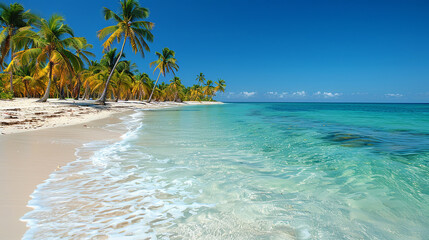 Tranquil Tropical Beach With Palm Trees and Clear Blue Water