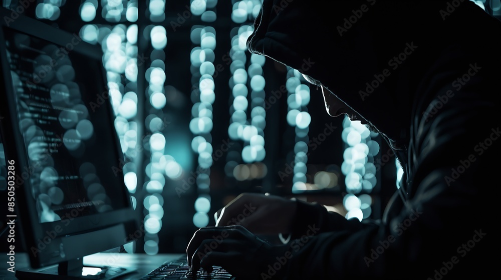 Poster Cybersecurity Internet cyber crime Hacker working on computer Digital crime by an anonymous hacker System hacked alert after cyberattack Ransomware Phishing Spyware Compromised informa : Generative AI