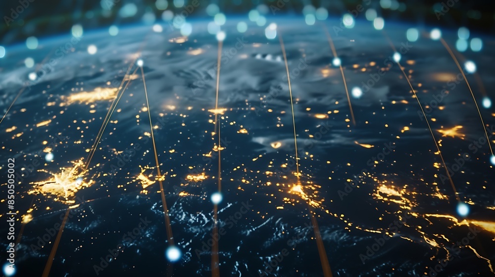 Poster Digital technology IoT Internet of Things Global internet network and social media communication for digital marketing and global business mobile banking via mobile app wireless techno : Generative AI