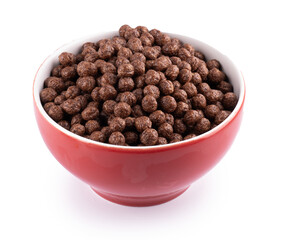 bowl of chocolate balls flavored breakfast cereal with sugar angle view