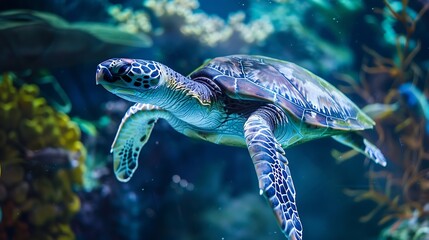 Obraz premium Sea turtle seen at the Aquarium de la Guadeloupe Le Gosier : Generative AI