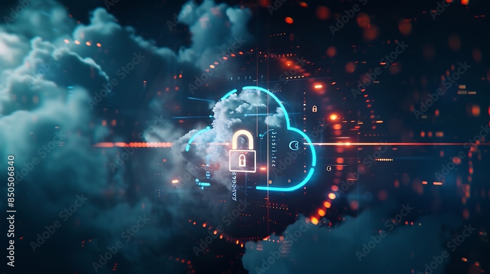 Poster technology login information security privacy business protection protect padlock password touching 