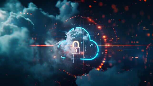 technology login information security privacy business protection protect padlock password touching padlock hud to view cloud technology system that tech is protect your data and secur : Generative AI