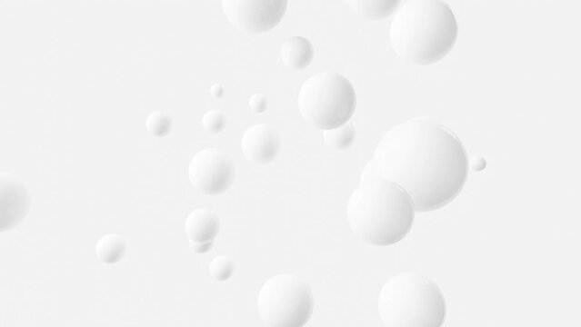3d white background, animation spheres floating against a light , creating a soft and modern minimalistic visual effect. Suitable social Media, business advertisement motion video. 4k 3d render