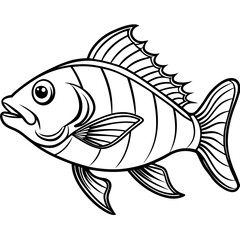 Black and white illustration of fish vector, white background