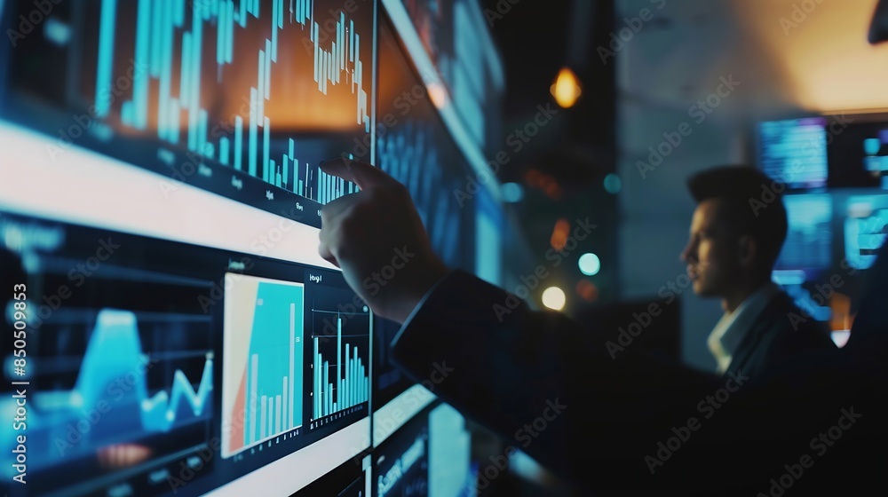 Poster Businessmen use technology to manage data analysis dashboard report accounting financial and system information strategy growth platform business concept : Generative AI