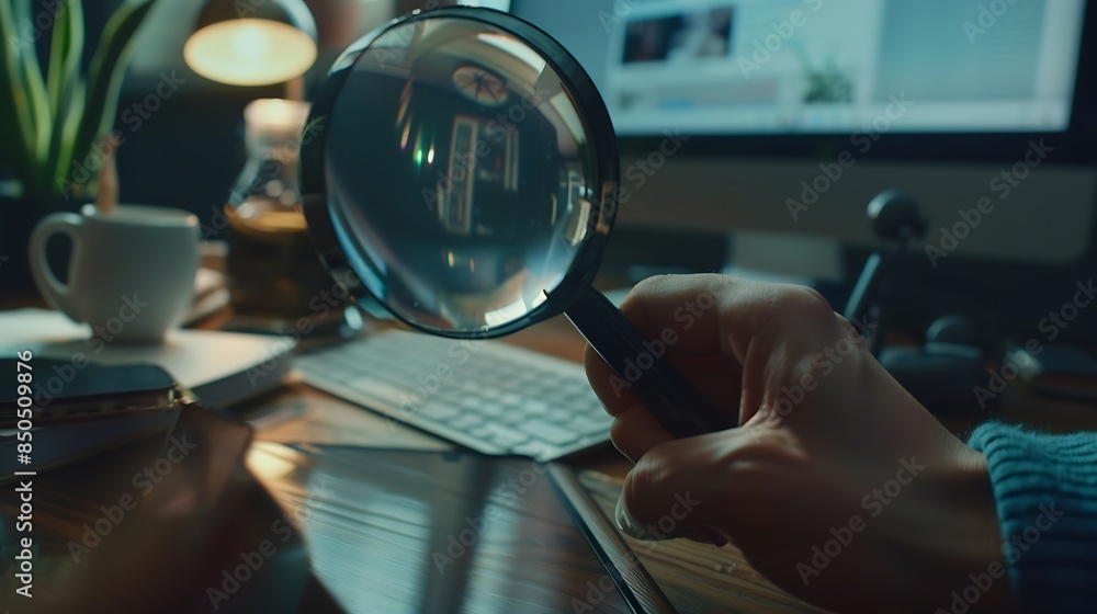 Poster Job search find a job unemployment recruitment job interview data Search Technology Search Engine Optimization man using magnifying glass and computer keyboard to Searching for informa : Generative AI