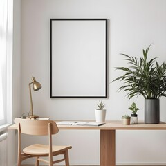 Frame mockup, ISO A paper size. Living room poster mockup. Modern interior design. Living room Interior mockup with house background. 3D render