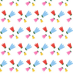 Seamless soft spring pattern with blue, red, pink, yellow flowers for wrapping, holidays, packaging, wallpapers, notebooks, fabrics