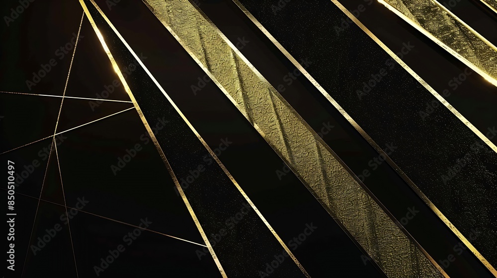 Aufkleber Abstract luxury black with stripe gold background stripe gold with glitter shininggeometric triangle like a flowermotion animation Seamless loop dark backdrop : Generative AI