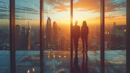 Fototapeta premium Business people observing city from high rise