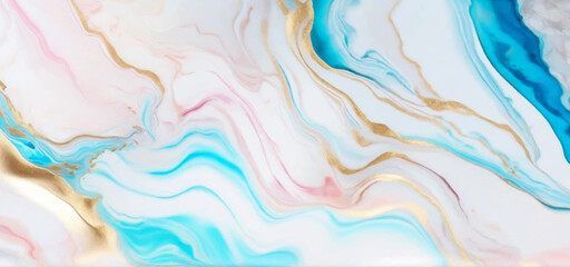 Luxury marble pink and aqua blue tone with gold glitter texture. Indigo ocean blue marbling with pink natural luxury style swirls of marble and gold powder geode pattern.