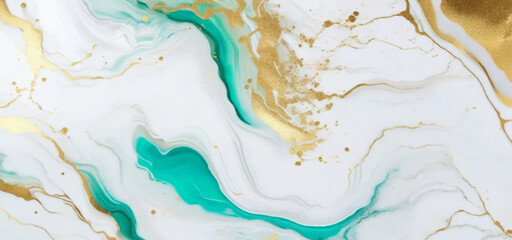 Luxurious marble wallpaper background. Luxury marble texture with gold glitter and aqua green tone. Aqua ocean blue marbling with natural luxury style swirls of marble and gold powder geode pattern.