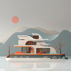 futuristic house in the mountains