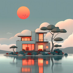 contemporary lakeside house