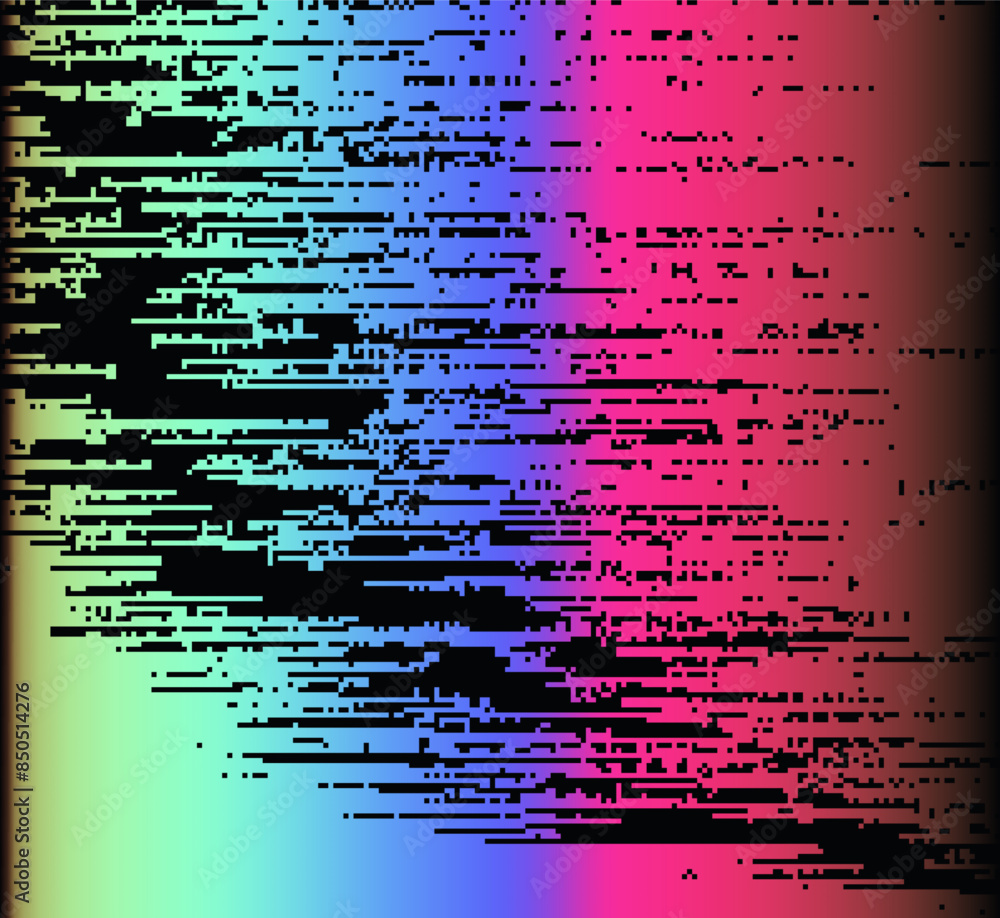 Poster Lo-fi glitched vector background with pixel rainbow ambient flickers.