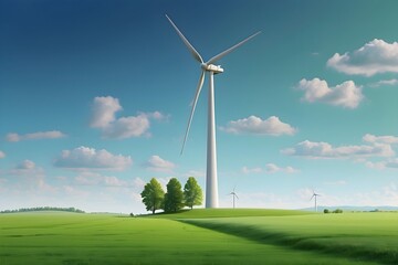 Obraz premium A turbine in green field, turbine spinning, wind turbine 