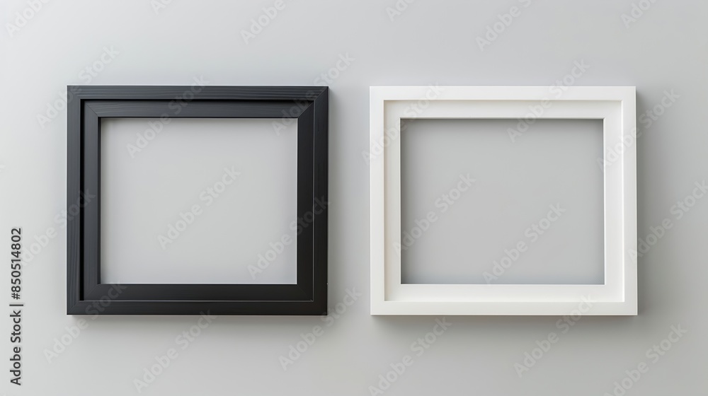 Poster Black wood frame and white picture frame isolated on gray background Object with clipping path : Generative AI