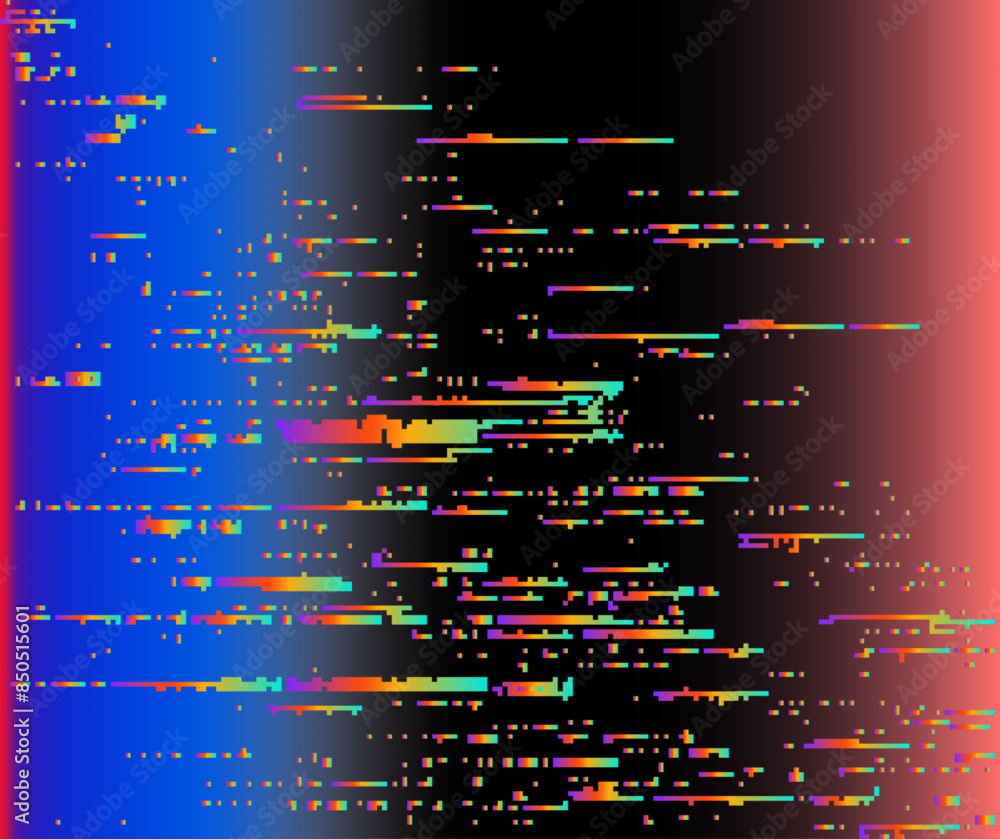 Poster lo-fi glitched vector background with pixel rainbow ambient flickers.