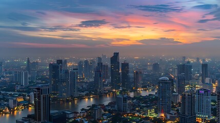 Fototapeta premium Bangkok city Thailand with beautiful sky Bangkok at night time : Generative AI