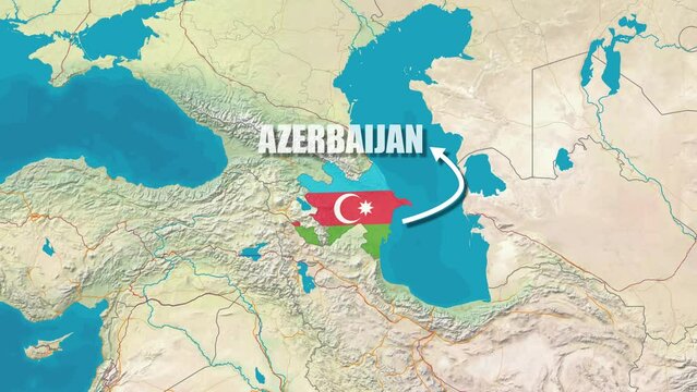 Azerbaijan Map Animation Flag Effect and stroke line with title Animation world map 4K