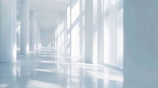 Abstract blurred modern workspace background white indoor interior office or hospital with window and the light with copy space Blurry backgrounds for advertising and business presenta : Generative AI