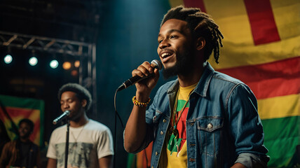 public performance by a man during the celebration of international reggae day