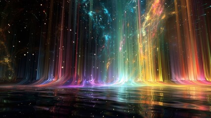 Ribbons of light dance across a black sky mist adds ethereal beauty backdrop