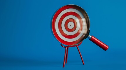 Target board inside of magnifier glass for focus business objective achievement concept on blue background and copy space Search goal strategy success : Generative AI