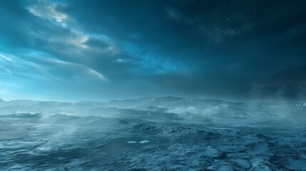 Liquid silver pools beneath starry sky mist adds a mystique backdrop