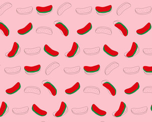 Vector doodle pattern of watermelons. Summer print with hand drawn watermelons. Tropical healthy fresh pattern