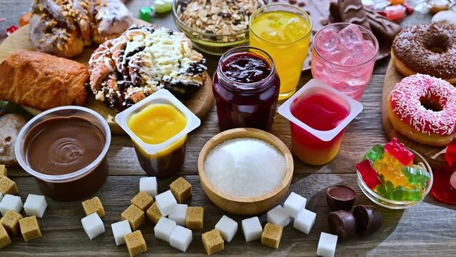 Food products containing a significant amount of sugar. Junk food.