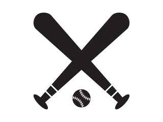 Two crossed baseball bats with ball icon in flat style. on white background, Monochrome icon sports tool. Vector illustration,