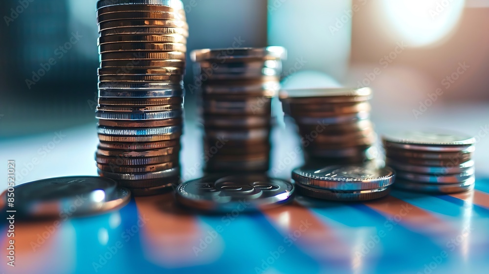 Fototapete Concept of business prosperity and asset management Real estate investment marketing analysis Stack of coins with graph of business growth Planning to increase profits from doing busin : Generative AI