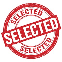 SELECTED text written on red round stamp sign