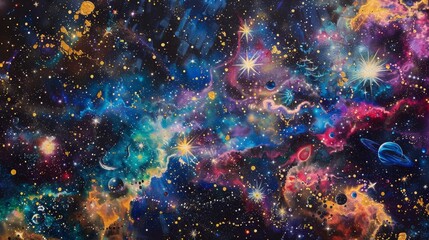 Obraz premium Shimmering stardust and cosmic hues capture Diwali's night sky brilliance backdrop