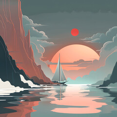 sailboat at sunset in fjords