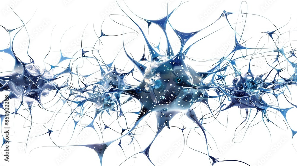 Poster abstract depiction of interconnected neural networks in blue tones, symbolizing complex brain proces