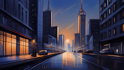 Abstract sketch perspective Exteriors of cityscape, Drawing pen with oil pastels on digital art concept.