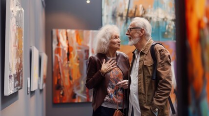 Fototapeta premium Senior Couple Discussing Art in Exhibition