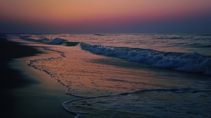 Twilight seascape with softly lapping waves reflecting Diwali's serenity backdrop