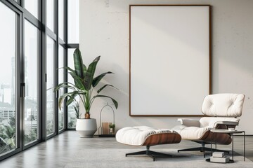 Fototapeta premium Mockup of blank wall with poster in office room created with Generative AI