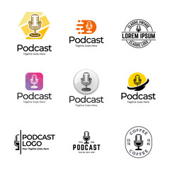 Set of Podcast or Radio Logo design using Microphone icon