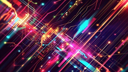 Fototapeta premium Intersecting lines and neon bursts capturing Black Friday buzz backdrop