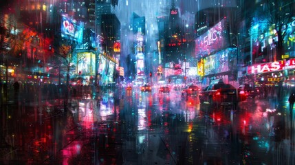 Obraz premium City skyline at night with neon glow capturing Black Friday energy backdrop