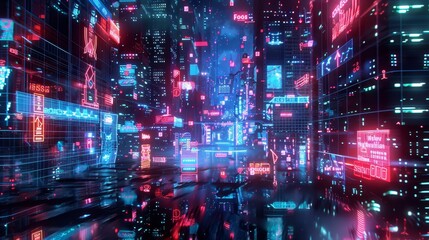 Futuristic landscape with neon lights reflecting Black Friday energy backdrop
